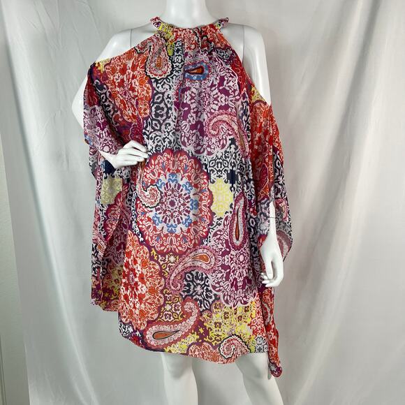 SLNY Paisley Multicolor Cold-Shoulder Knee-Length Dress Size 10 - Picture 1 of 7